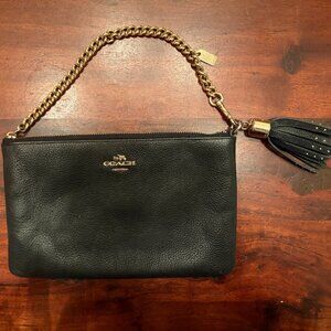 COACH Black Leather Wristlet Clutch